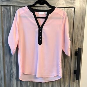 New York & Company Pink and Black Blouse Chic Design
